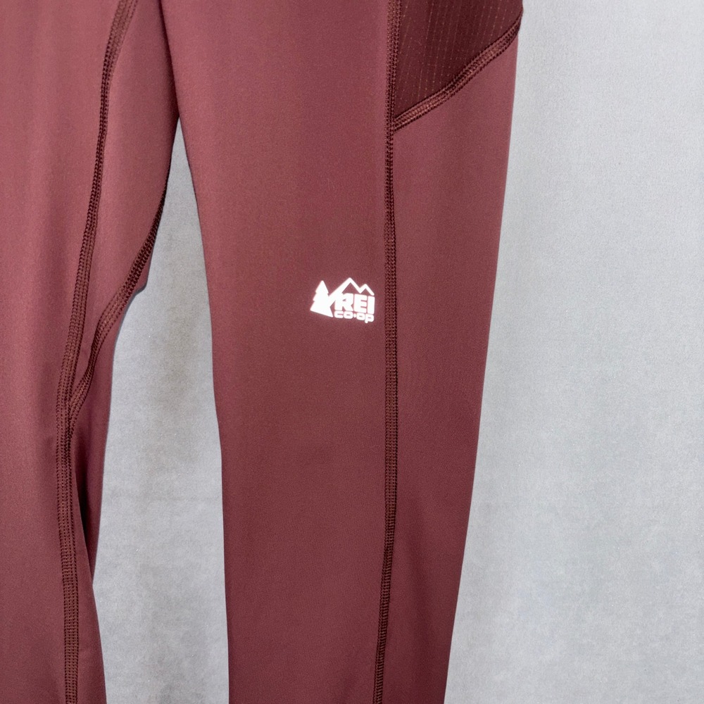 REI Swiftland Running Leggings Wmns M Burgundy Red Pocket Activewear Hiking Gorp - Picture 2 of 8